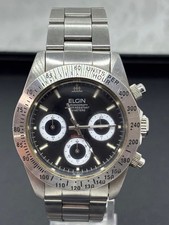 ELGIN FK1059F Chronograph Watch 200m Water Resistant Black Dial Stainless