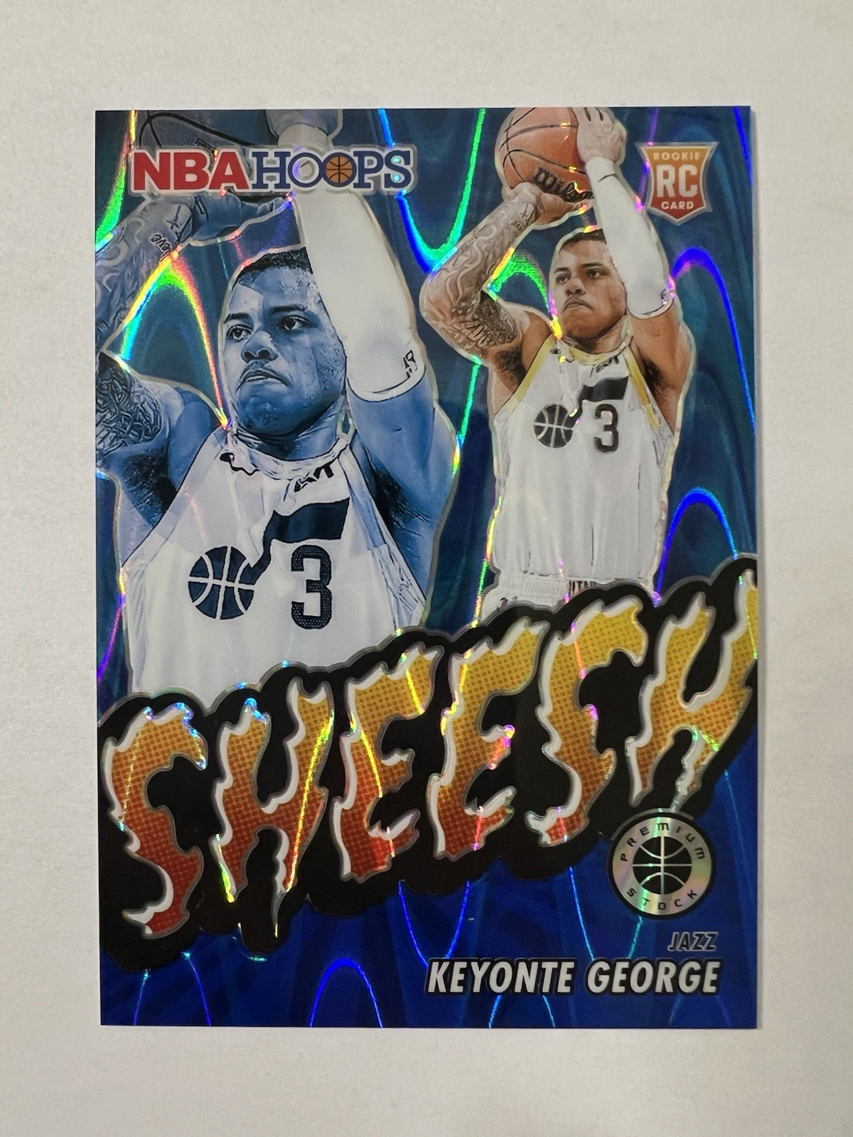 2023-24 NBA Hoops Premium Stock Keyonte George Sheesh #8 Blue Ice Prizm /99 RC