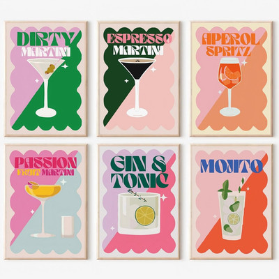6er Pack Vintage Cocktail Malen nach Zahlen Kit für Erwachsene, Einfach Zum Selbermachen Öl Retro Erwachsene