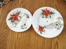 Vintage Royal Albert England Poinsettia 2 Tiered Serving Tidbit Tray 8 1/8"