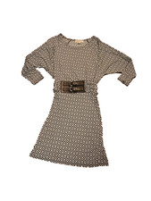 MICHAEL KORS Black White Geometric Dolman 2 BUCKLE Belted Dress Sz S Long Sleeve