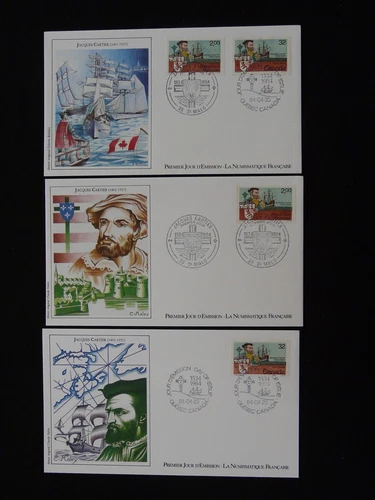 FDC France 1984 (x3) explorer Jacques Cartier history of Canada ship boat