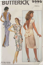 5595 BUTTERICK Evening Cocktail DRESS Plunging Back with BOW Uncut Size 8 10 12