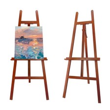 A-Frame Wooden Painting Display Walnut Easel, Adjustable Pine Wood Standing Ease