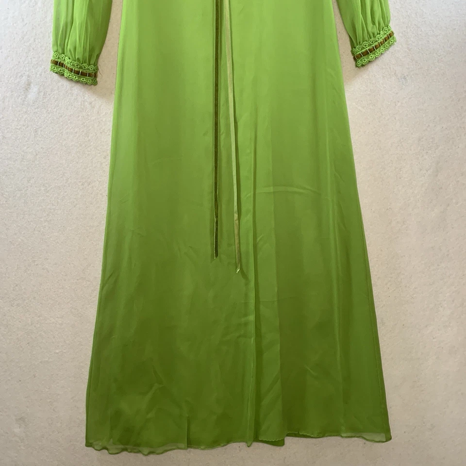 Винтажный 60-х 70-х шифоновое макси платье зеленый Regency Royalcore бархата бант ILGWU - Изображение 3 из 4