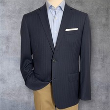 LANDS END Mens Navy Blazer Sport Coat 2-Button Casual Jacket 44R 100 Wool