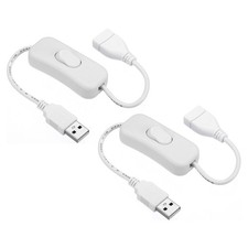 2pcs USB Extension Cable with ON/Off Switch Extension Cords Adapter White
