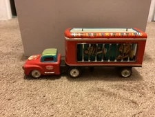 VINTAGE WORLD CIRCUS TIN FRICTION TRUCK W/CAGE ANIMALS JAPAN 1950’s