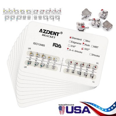 AZDENT Dental Orthodontic Brackets Braces Metal Standard Roth.022 Hooks 3-4-5