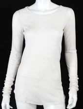 RICK OWENS PLINTH Shell White Sheer Cotton Jersey Long Sleeve Top 44