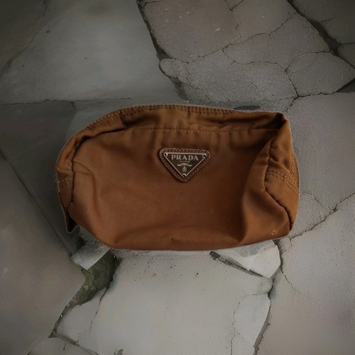 PRADA Brown Nylon Cosmetic Pouch Makeup Bag