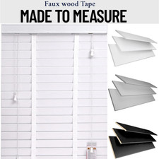 MADE TO MEASURE WHITE FAUX WOOD VENETIAN TAPE BLINDS 50MM SLATS GREY/CHARCOAL UK