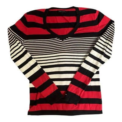 Tommy Hilfiger Pullover Damen S P Weiß Rot Gestreift V-Ausschnitt Baumwolle - Bild 1 von 4