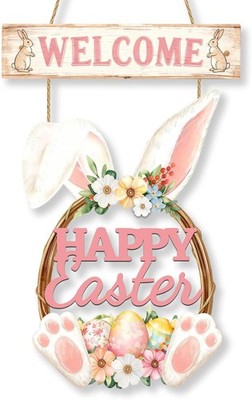 Easter Decoration Wooden Wreath for Door Decor Happy Easter Sign Rabbit Sp