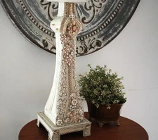 OOAK Art Upcycled Vintage Jewelry Rhinestone Heirloom 20" Column Candleholder