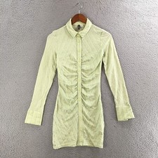 H&M Divided Shirt Dress Womens Medium Long Sleeve Ruched Stretch Casual Green