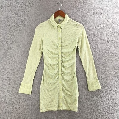 H&M Divided Shirt Dress Womens Medium Long Sleeve Ruched Stretch Casual Green