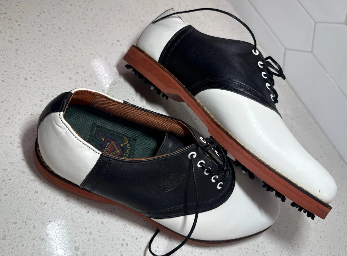 Polo Ralph Lauren VTG Men’s 9.5 D Black White Leather Saddle Oxford Golf Shoe Vintage Polo Ralph Lauren X Crockett & Jones Derby Saddle  main image 2