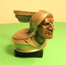 ANTIQUE 1929 PONTIAC INDIAN HEAD RADIATOR CAP HOOD ORNAMENT WITH BRONZED FACE