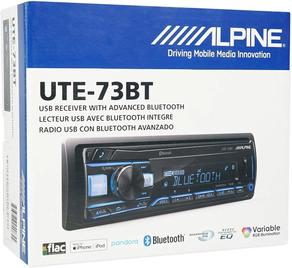 Alpine UTE-73BT Digital Media Bluetooth Car Stereo Receiver w/USB+ AUX Cable - Image 2 of 4