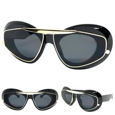 EXAGGERATED Classic Vintage Retro Style SUN GLASSES Thick Black Frame Dark Lens