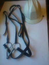 Dunnett & Co Bombay kangaroo snaffle sown in polo bridle vintage polo helmet 