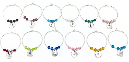 12X Letter Beads Wine Glass Ring Crystal Alphabet Charm Wine Glass Marker - 626 - Afbeelding 3 van 10