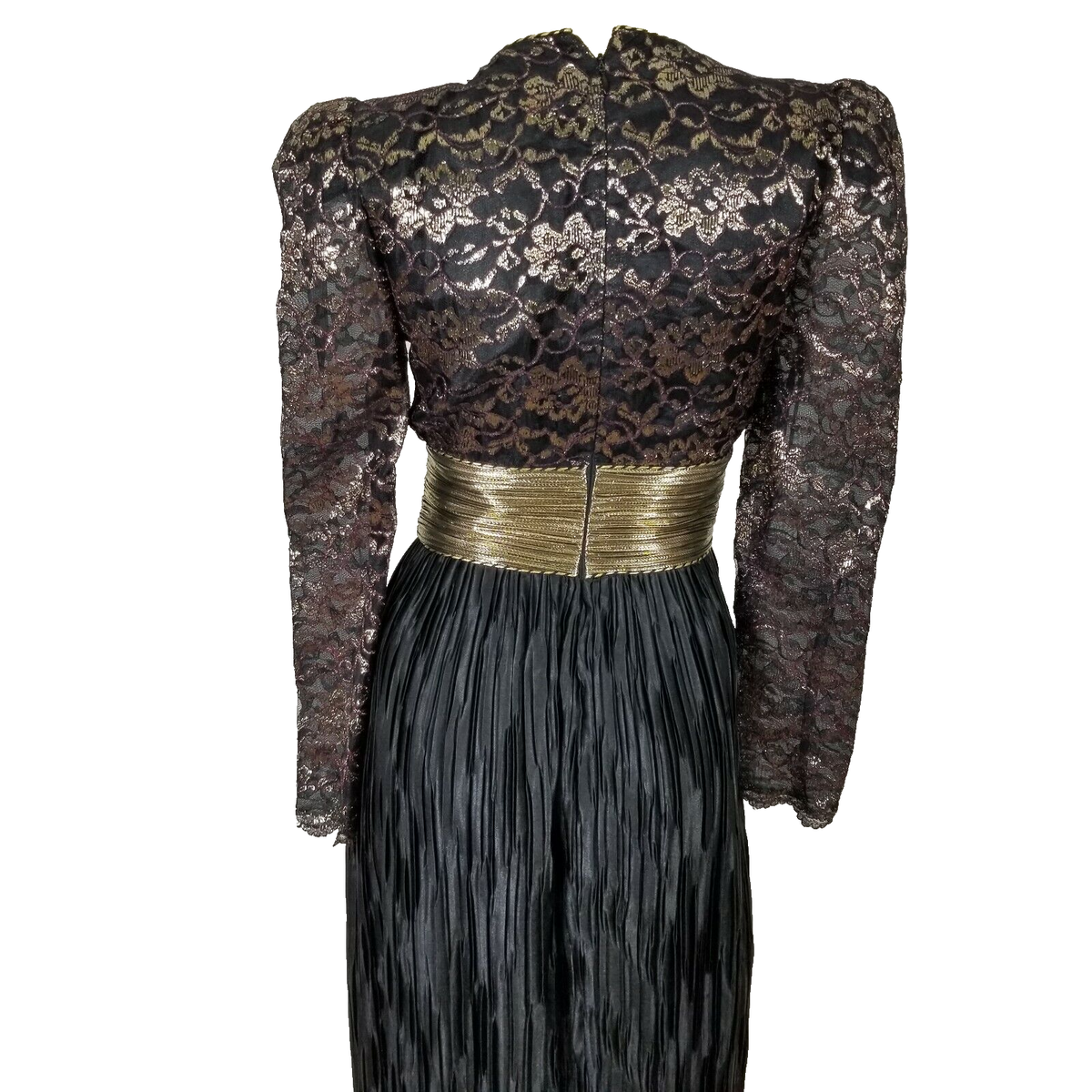 Vintage TOOTSIES Houston gold black formal Empire sheer sleeves dress 4 |  eBay