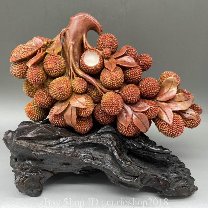 Estatua de riqueza de lichis de frutas talladas en piedra natural Shoushan de 10,4" de China