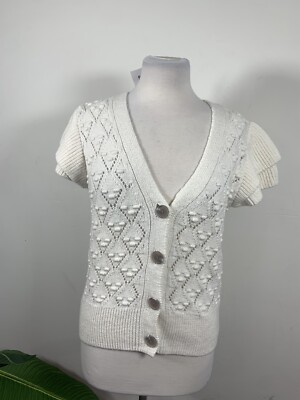 The Drop Women's Emma Ruffle Shoulder Sleeve Cardigan Sweater, Size S