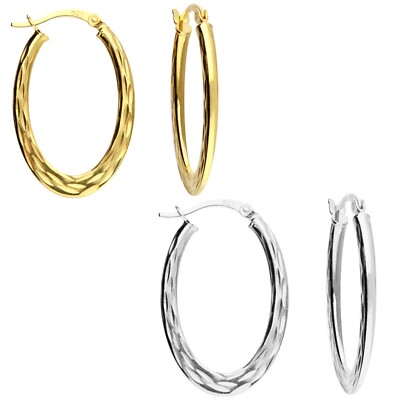 Strukturierte ovale kreolische Ohrringe vergoldet 925 Sterlingsilber 30 mm Huggies