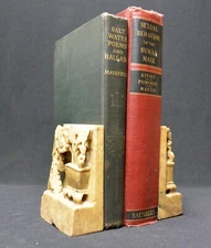 Vintage Chinese Carved Soapstone Bookends; Cascading Chrysanthemum