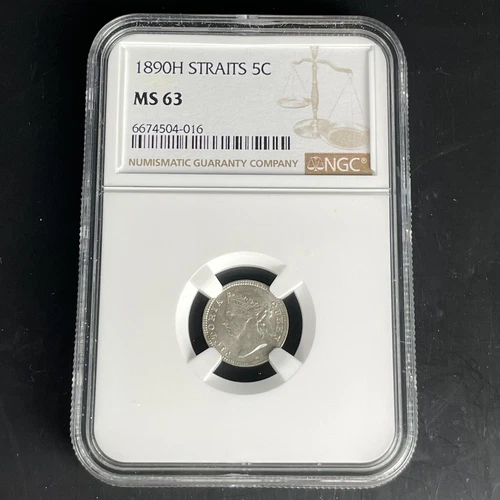 NGC Graded Straits Settlements 1890H 1890 H 5C 5 Cents MS 63 MS63 Uncirculated