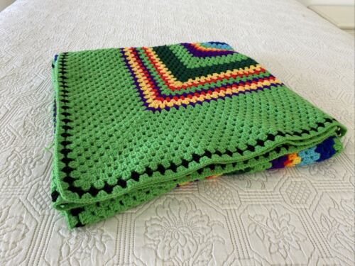 Colourful Rainbow Stripe Crochet Afghan Throw Blanket Acrylic 150 Cm²￼ - Picture 1 of 12