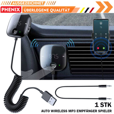 Bluetooth 5,0 Auto Empfänger Radio Adapter FM Transmitter KFZ AUX Stereo Sender
