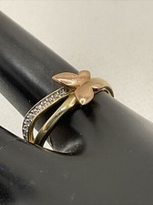 CUTE Solid 14K Two Tone Gold White CZ BUTTERFLY Ladies Ring 2.2gr. Size 7