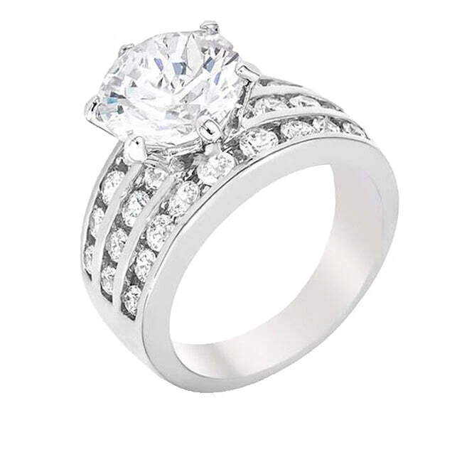 Rodio plateado Anillo Cocktail Moda Anillos 7.5