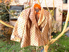 Dress Barn 3/4 Sheer Sleeves Brown Shimmer Blazer Sz 12 Velvet black polka dots