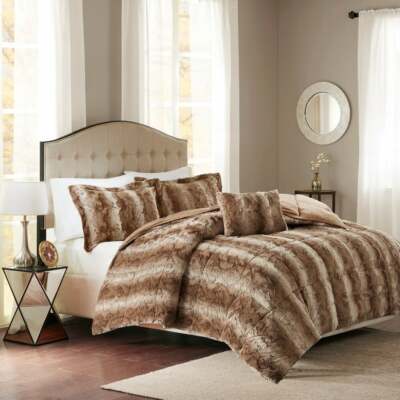 COZY SOFT ULTRA PLUSH LUXURY PLUSH FAUX FUR BROWN SHAGGY TAN TAUPE COMFORTER SET