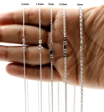 Real 925 SOLID Sterling Silver Diamond-Cut ROPE Chain Necklace 1.2MM-3MM 16"-30"