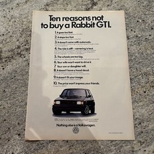 1982 Volkswagen VW Rabbit GTI Print Ad Original Vintage Nothing Else Is A VW