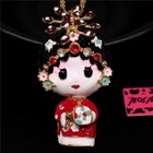 Fashion Women Red Lovely Crystal Enamel Peking Opera Doll Pendant Necklace