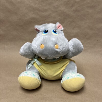 Tonka Zoo Babies Stuffed Animal Plush Toy Gray Hippo W/Bib Diaper Vintage