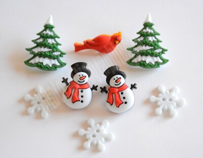 Winter Forest Craft Buttons  / Snowman ~ Snowflakes ~ Trees ~ Cardinal