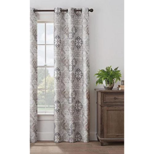 Blackout window curtain panel 84"L x 40"W grommet top geometric soft beige gray