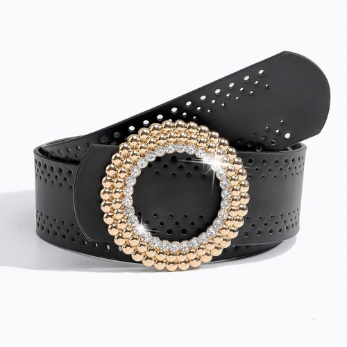 Hollow PU Leather Belts Retro Black Waistband Hollow Belts for Women Girls
