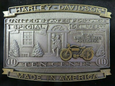 Vtg Harley Davidson Postal Ten Cents Belt Buckle US Postage Made In America NEW
