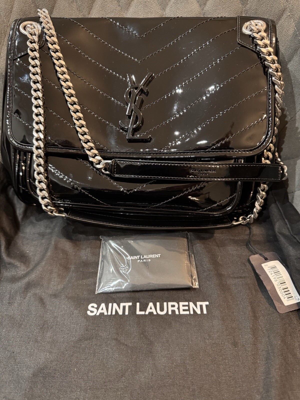 BORSA A TRACOLLA YSL SAINT LAURENT NIKI MEDIA VERNICE NERA PREZZO AL PUBBLICO £ 2430 #B1