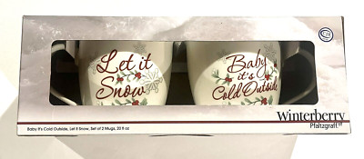 Pfaltzgraff Winterberry 2 Mug Set 20 oz Let it Snow & Baby It's Cold Outside NEW