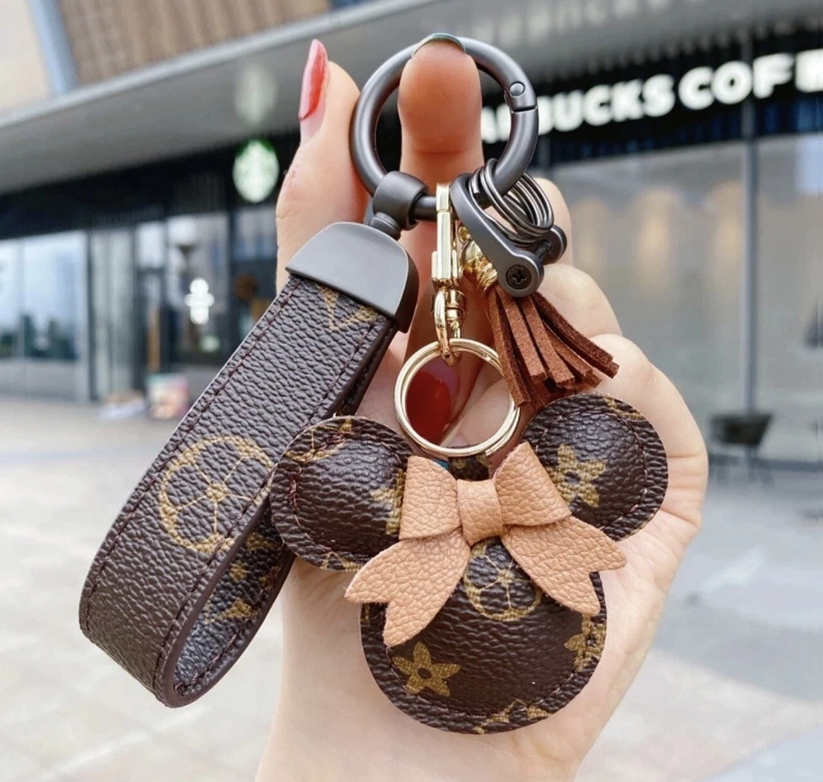Leather monogram deals keychain